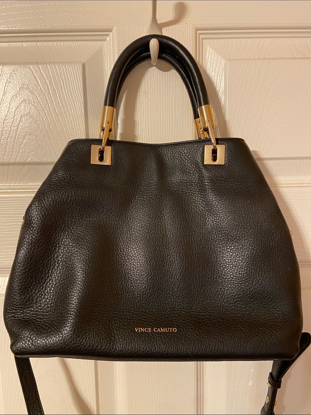 Vince Camuto Black buttery soft Leather Satchel with Gold Hardware